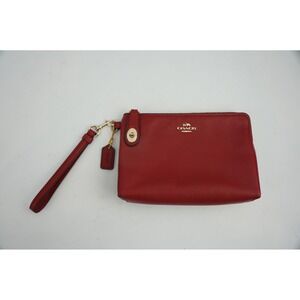 Coach Pouch Wristlet Red Leather Gold Turnlock Detail 52607 Used VGC
